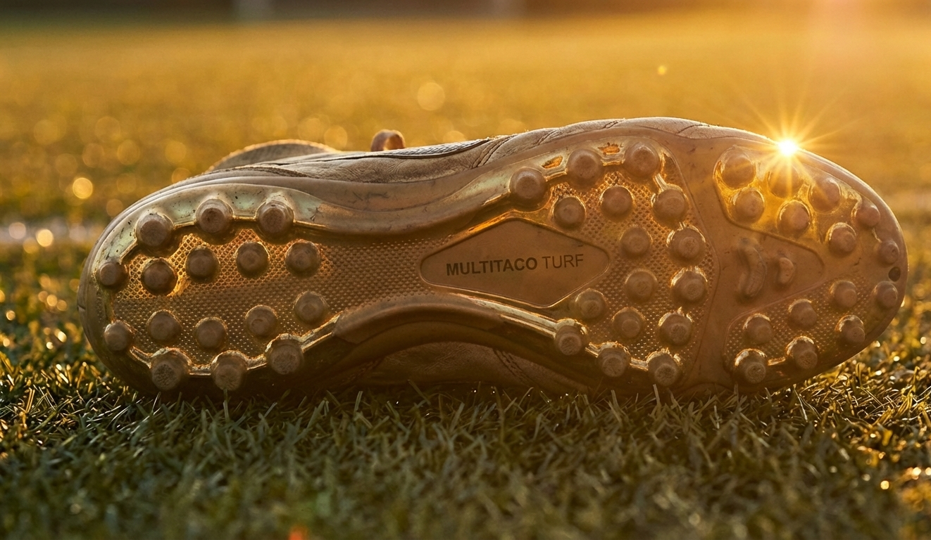 Botas de fútbol con suela TF y tacos pequeños, perfectas para césped artificial desgastado o entrenamiento de fútbol base.