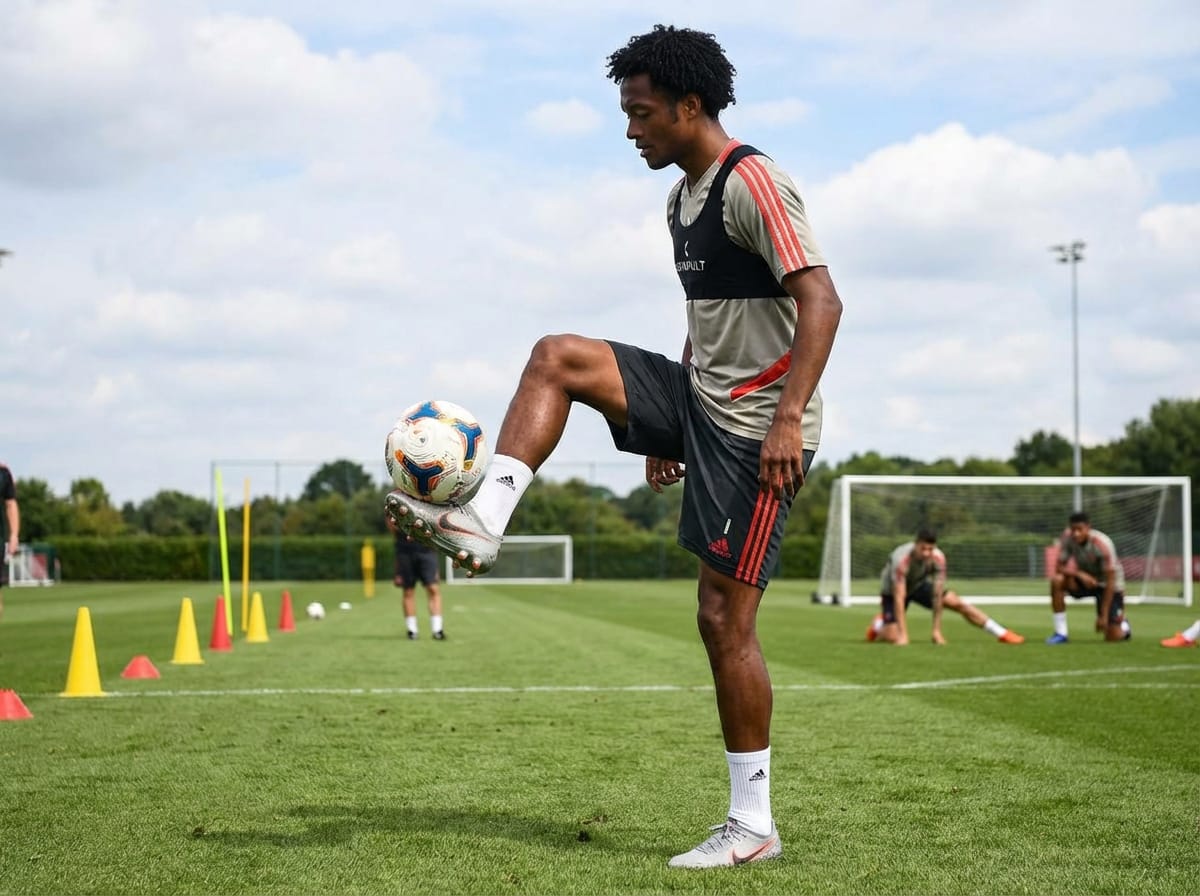 Jugador realizando ejercicios de equilibrio para fútbol para mejorar la estabilidad y control postural.