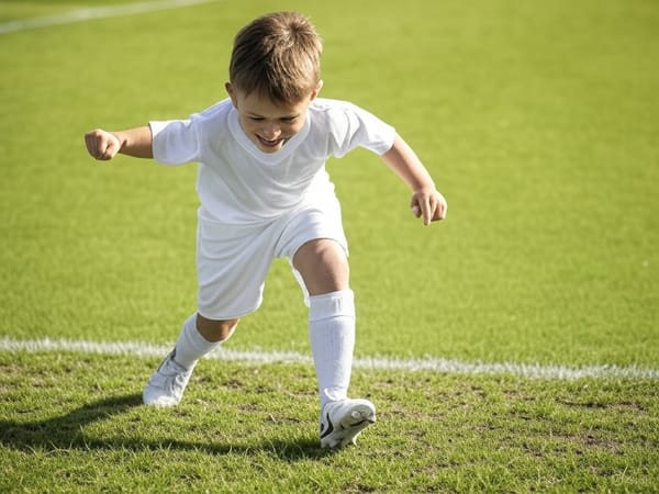 Niño jugando al futbol con botas de fútbol