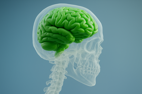 Modelo 3D de una cabeza humana con un cerebro dentro