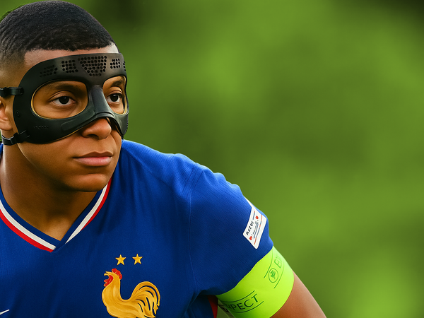 Mbappé llevando una máscara protectora